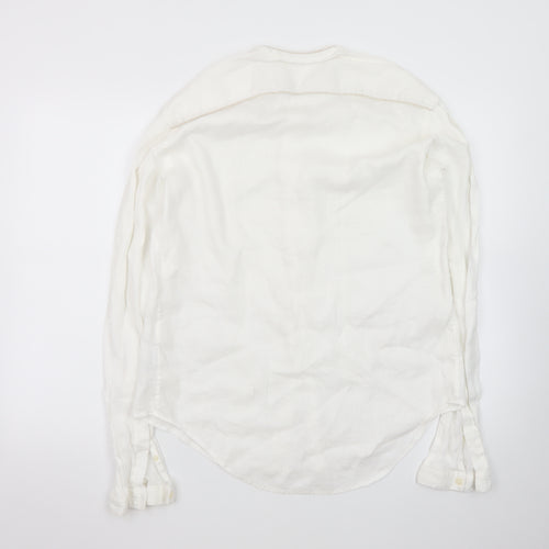 Zara Man White Linen Long Sleeve Band Collar Shirt XL
