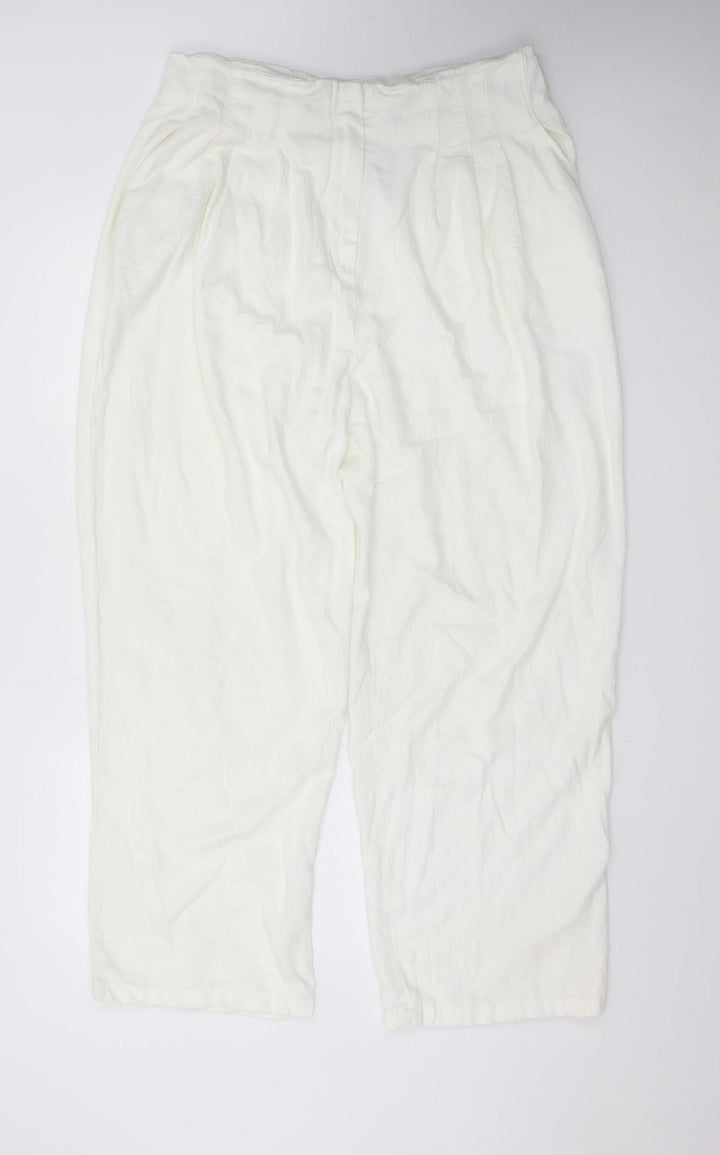 ASOS Design Women White Linen Blend Cropped Trousers Size 16