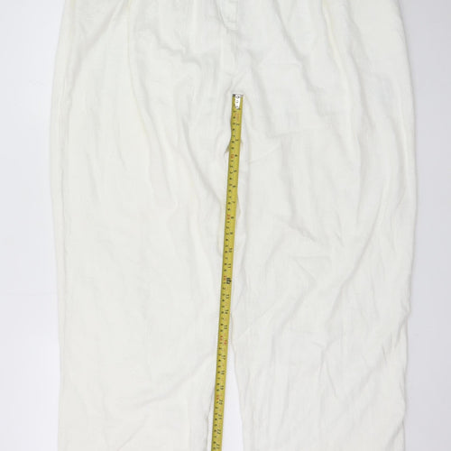ASOS Design Women White Linen Blend Cropped Trousers Size 16