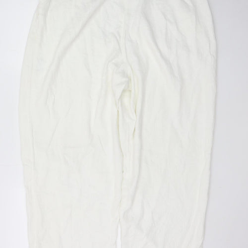 ASOS Design Women White Linen Blend Cropped Trousers Size 16