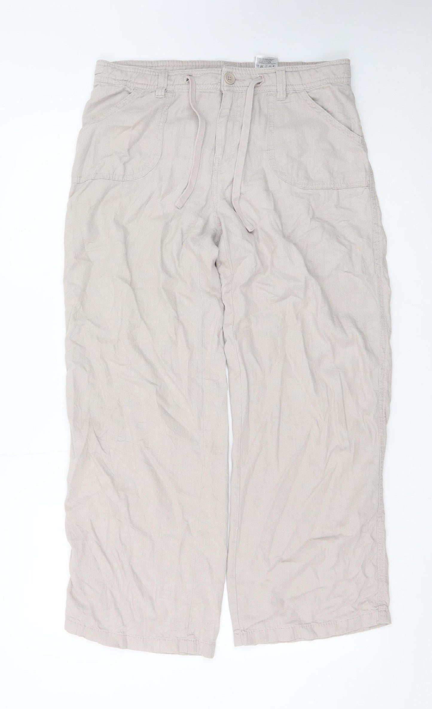 H&M Divided Womens Beige Linen Blend Cargo Trousers Size S