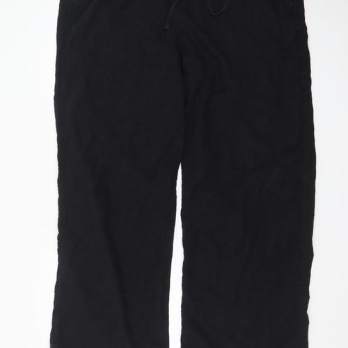 Marks and Spencer Women Black Linen Blend Wide-Leg Trousers Size 18