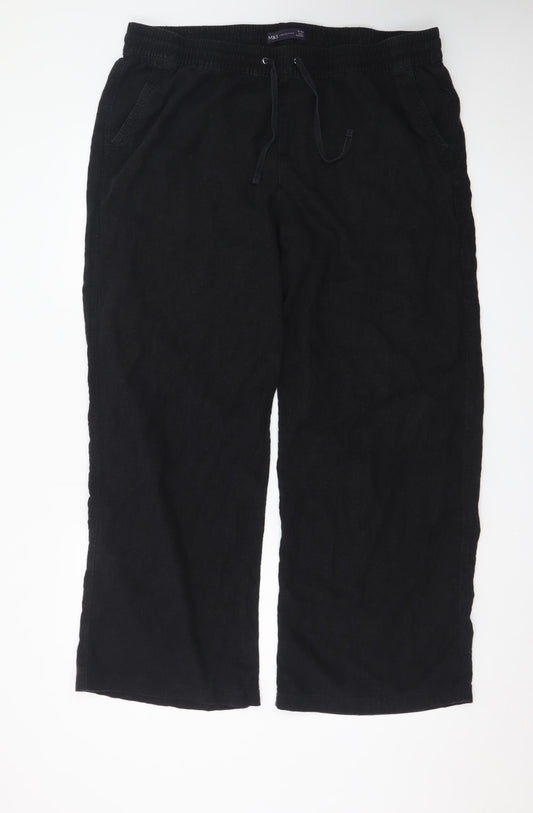 Marks and Spencer Women Black Linen Blend Wide-Leg Trousers Size 18