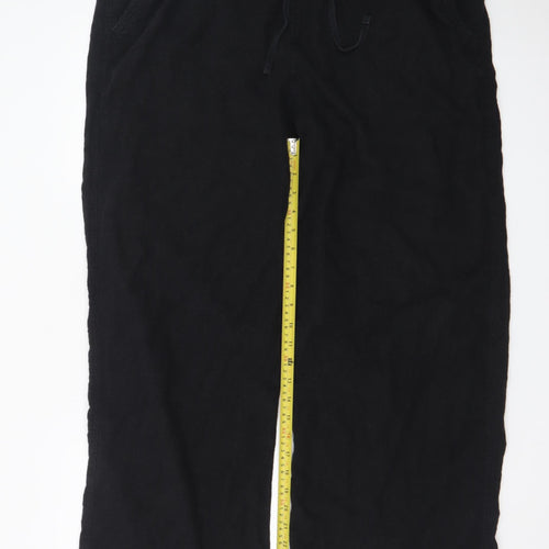 Marks and Spencer Women Black Linen Blend Wide-Leg Trousers Size 18