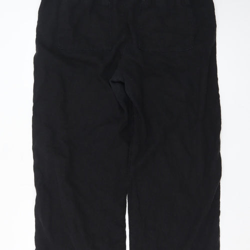 Marks and Spencer Women Black Linen Blend Wide-Leg Trousers Size 18