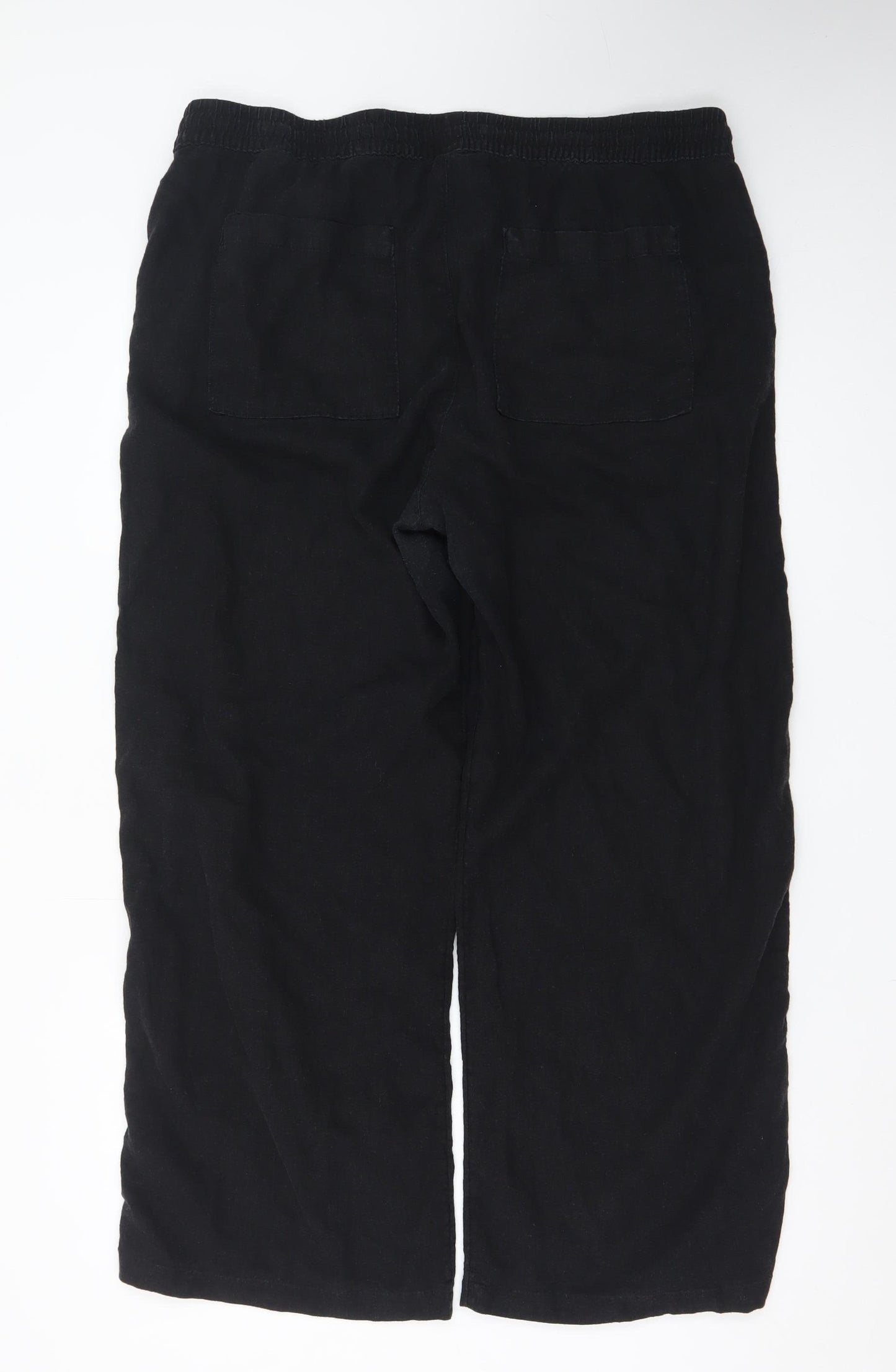 Marks and Spencer Women Black Linen Blend Wide-Leg Trousers Size 18