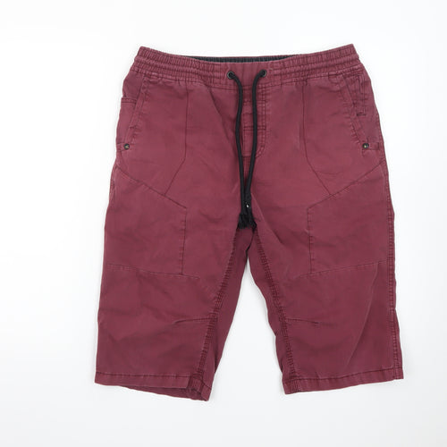 Next Men Red Cargo Shorts Size 32 Elastic Waist Drawstring