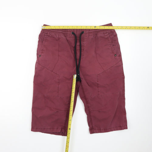 Next Men Red Cargo Shorts Size 32 Elastic Waist Drawstring