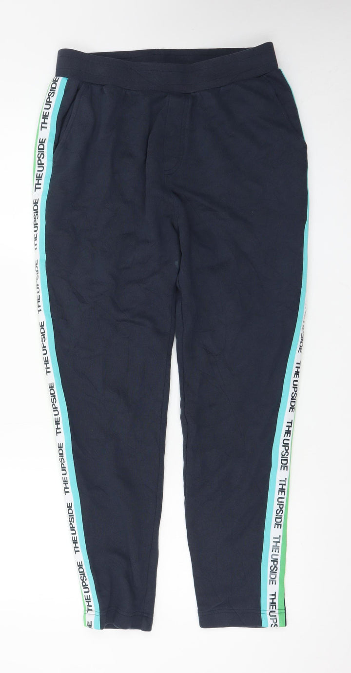 The Upside Men's Blue Jogger Trousers S Regular Fit Elastic Waist