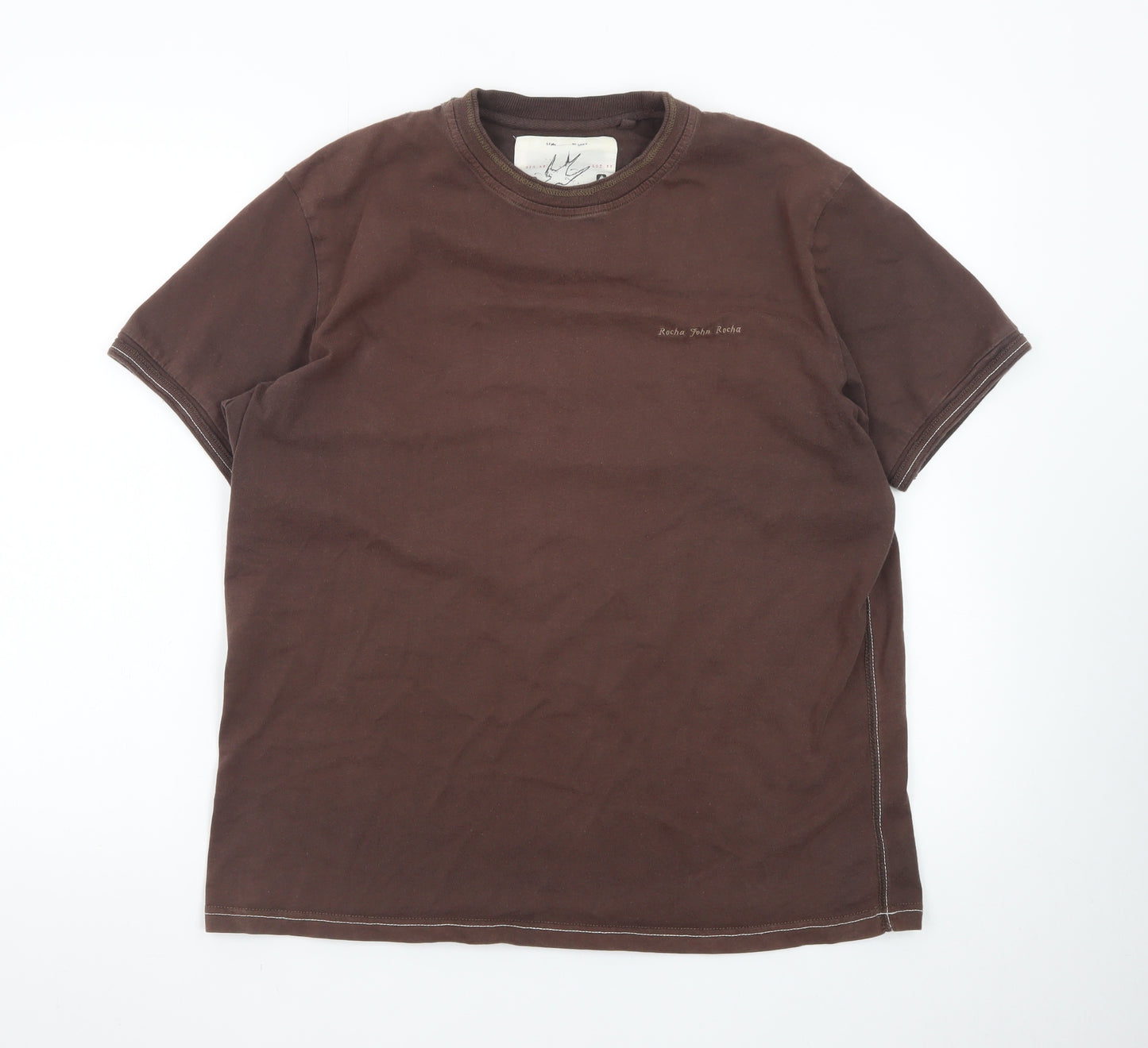 Rocha John Rocha Men's Brown Cotton Crew Neck T-Shirt Size L