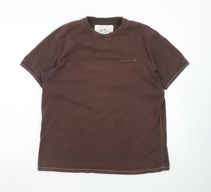 Rocha John Rocha Men's Brown Cotton Crew Neck T-Shirt Size L
