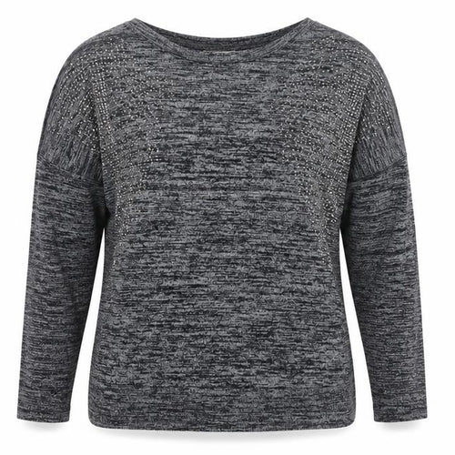 Miss Suki Women's Grey Rhinestone Jersey Long Sleeve Top Size M