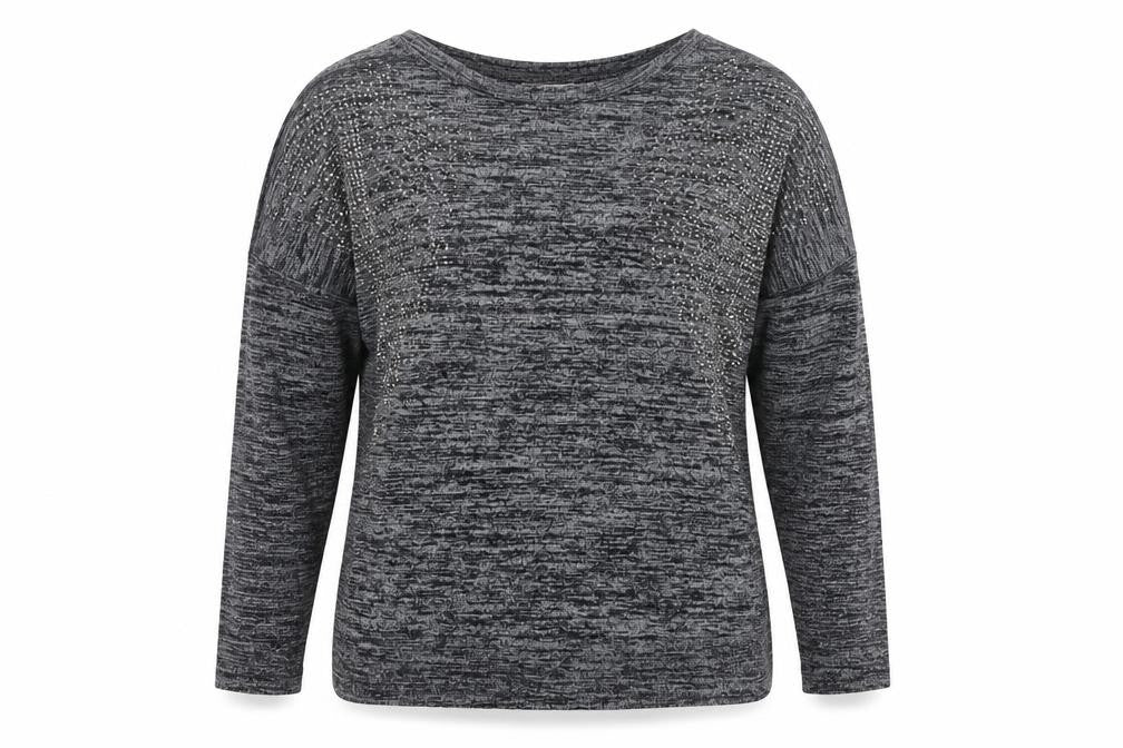 Miss Suki Women's Grey Rhinestone Jersey Long Sleeve Top Size M