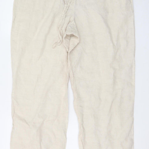 Charter Club Women’s Beige Linen Cropped Trousers L Relaxed Fit