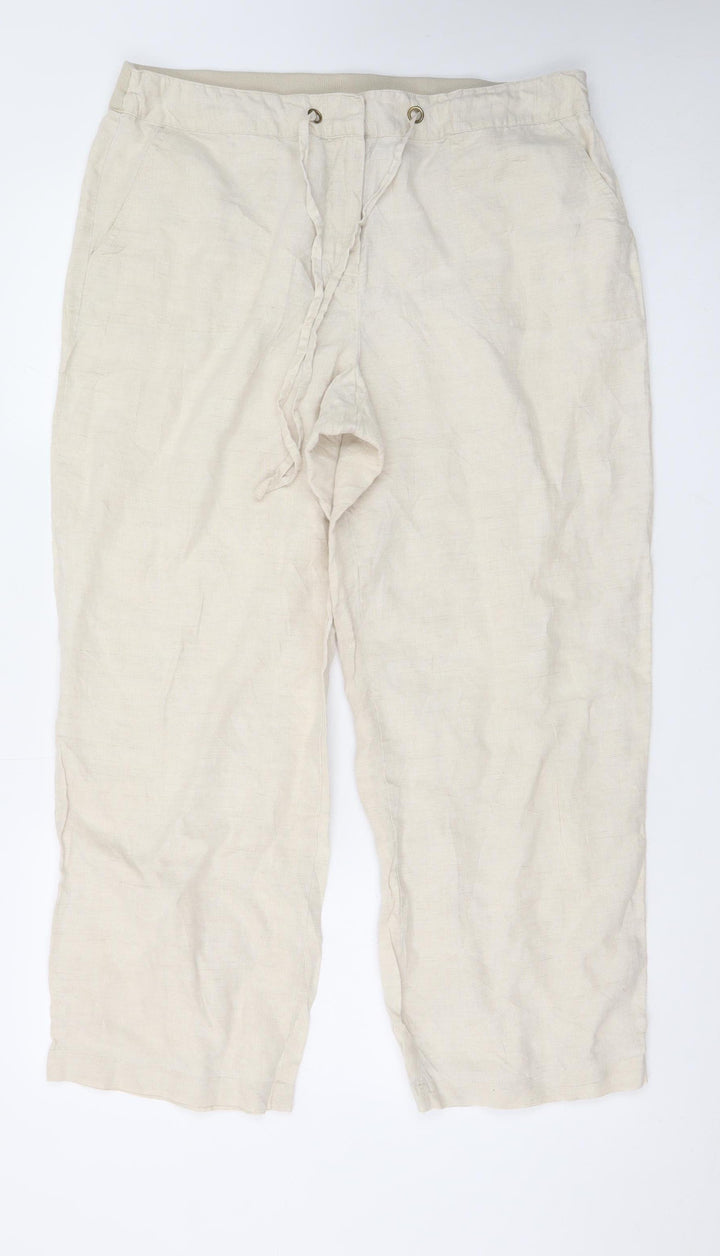 Charter Club Women’s Beige Linen Cropped Trousers L Relaxed Fit