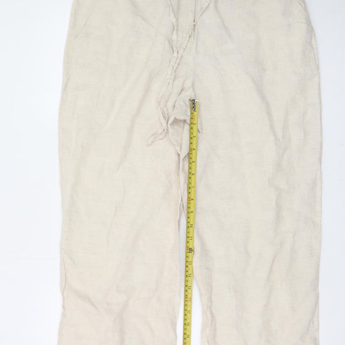 Charter Club Women’s Beige Linen Cropped Trousers L Relaxed Fit