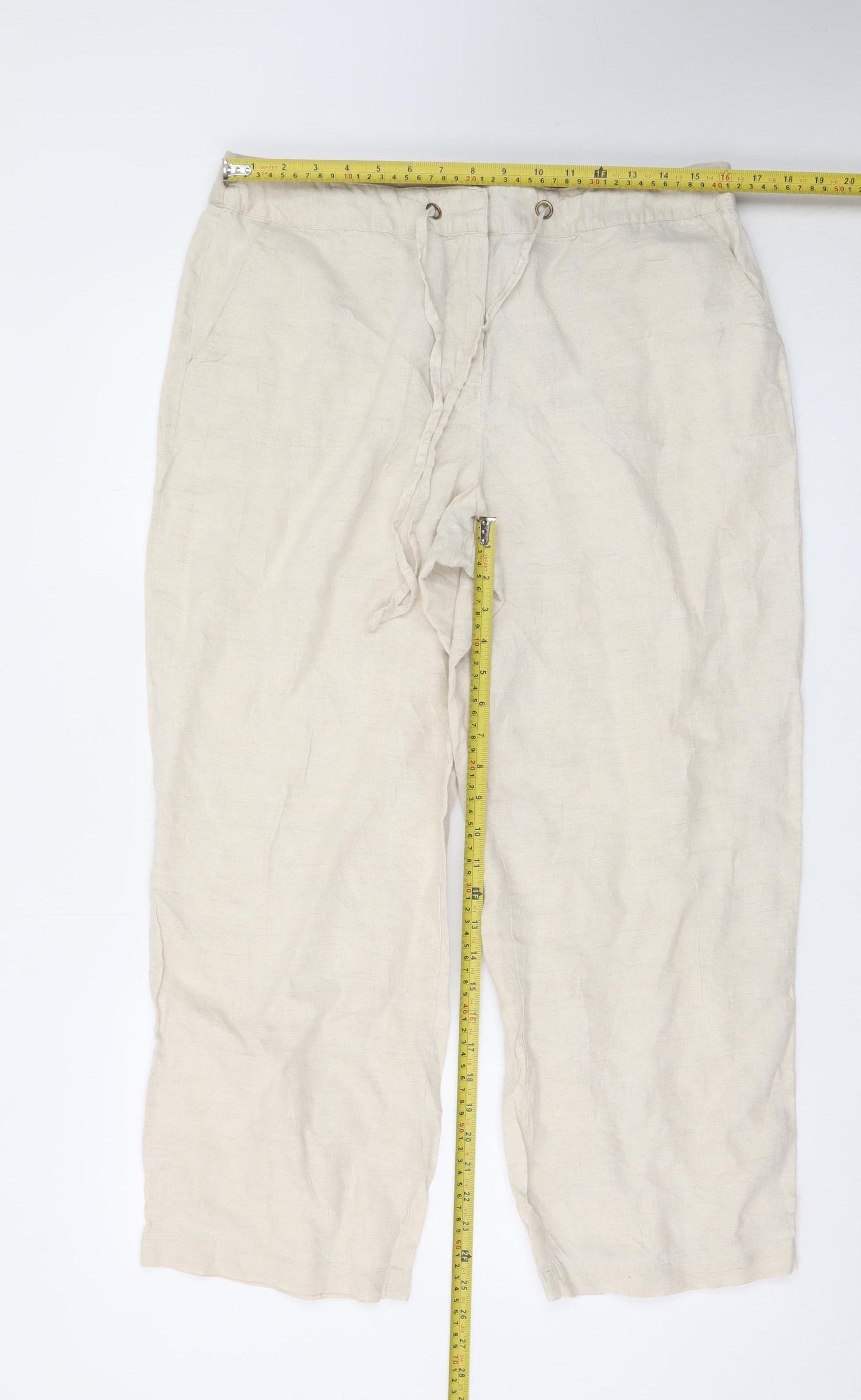 Charter Club Women’s Beige Linen Cropped Trousers L Relaxed Fit