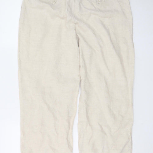 Charter Club Women’s Beige Linen Cropped Trousers L Relaxed Fit