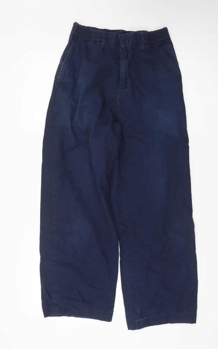 Zara Women Navy Blue Wide-Leg Elastic Waist Trousers Size S