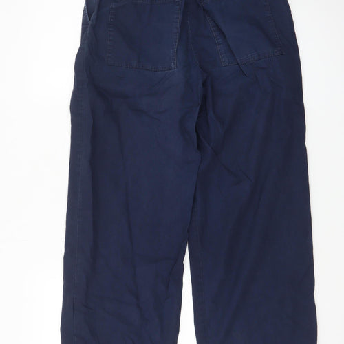 Zara Women Navy Blue Wide-Leg Elastic Waist Trousers Size S