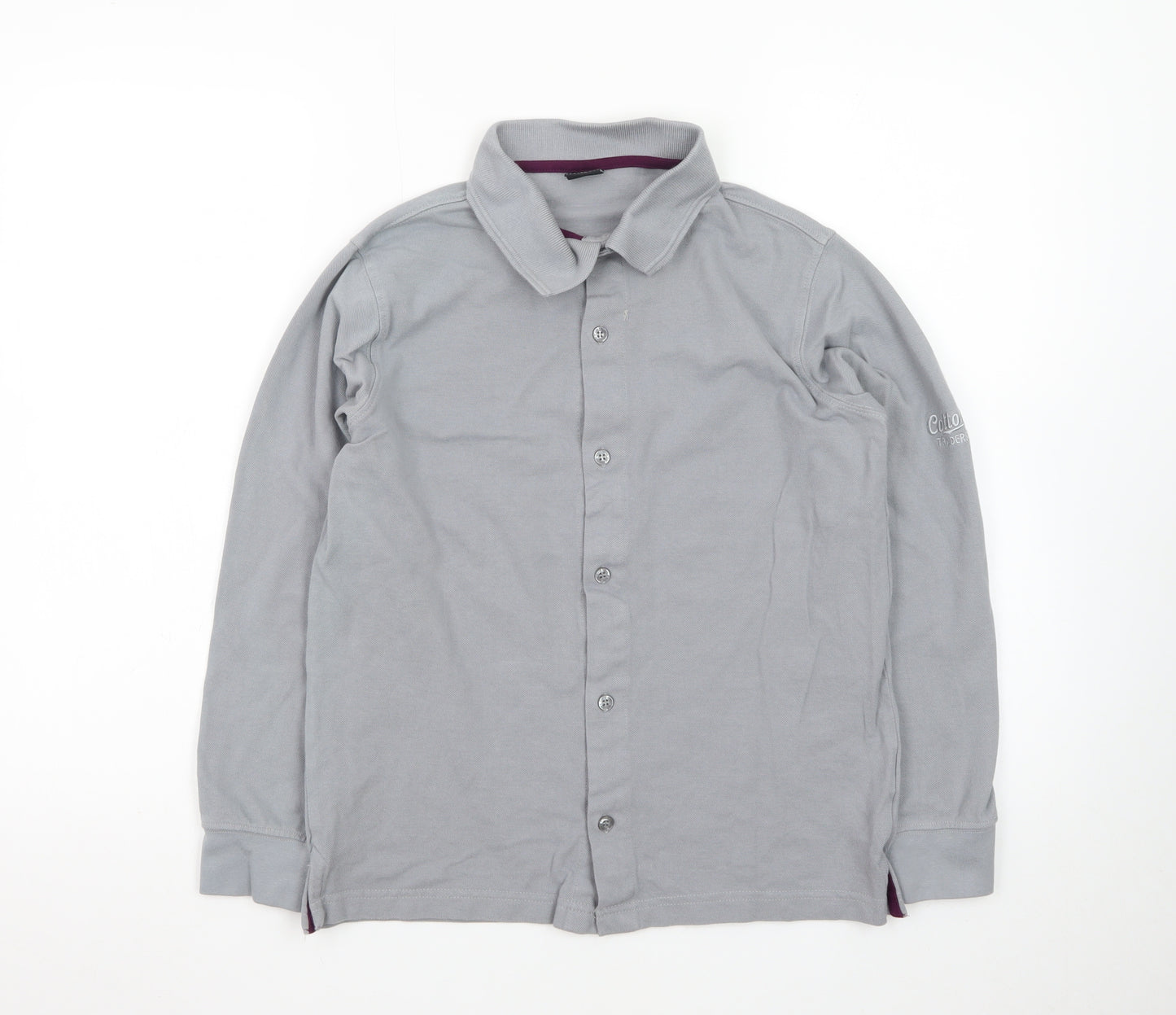 Cotton Traders Men's Grey Long Sleeve Polo Shirt XS Classic Fit