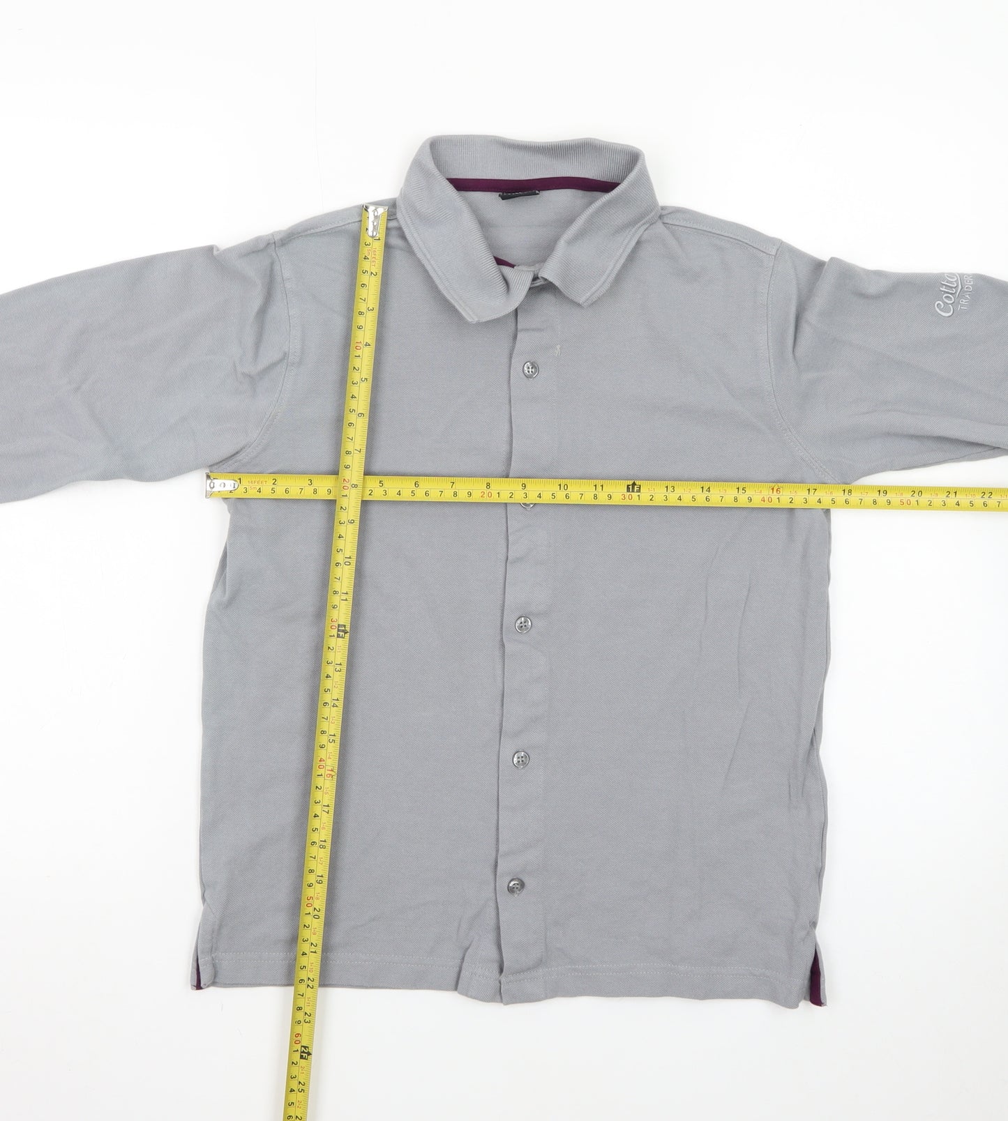 Cotton Traders Men's Grey Long Sleeve Polo Shirt XS Classic Fit
