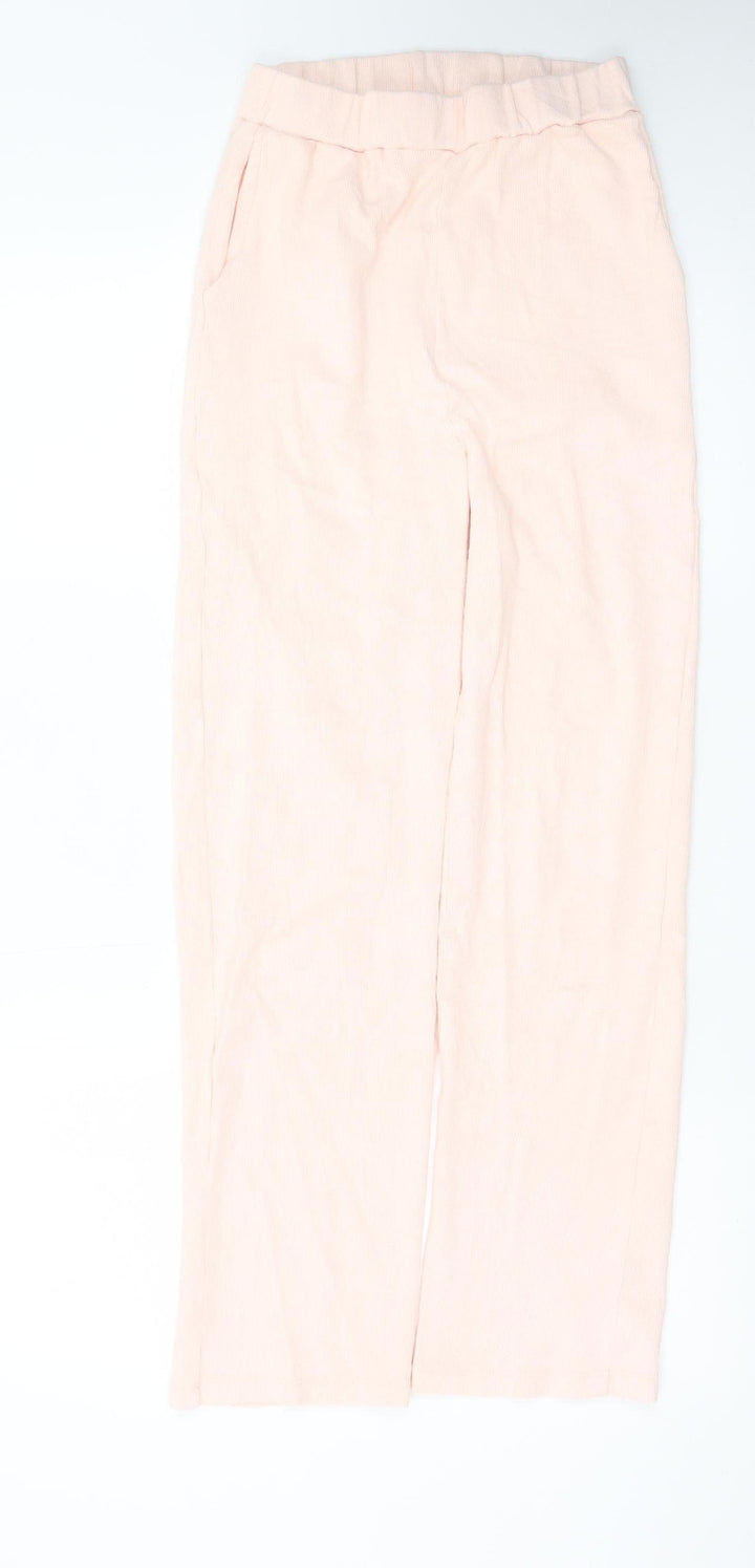 Boohoo Women’s Pink Linen Blend Wide-Leg Elastic Waist Trousers UK 10