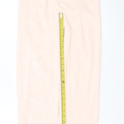 Boohoo Women’s Pink Linen Blend Wide-Leg Elastic Waist Trousers UK 10