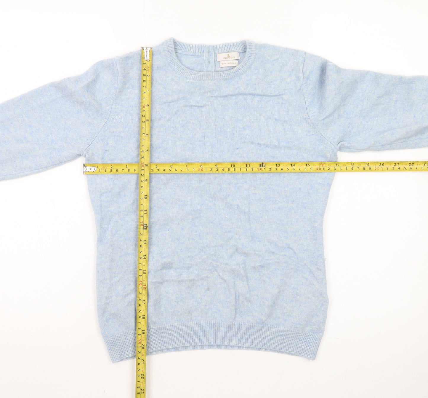 Munrospun Women's Blue Pure Cashmere Crew Neck Jumper Size M