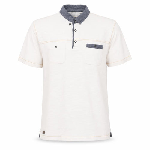 Next Men Beige Short Sleeve Polo Shirt L 100% Cotton Button Pockets