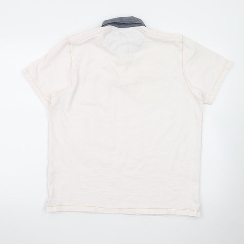 Next Men Beige Short Sleeve Polo Shirt L 100% Cotton Button Pockets