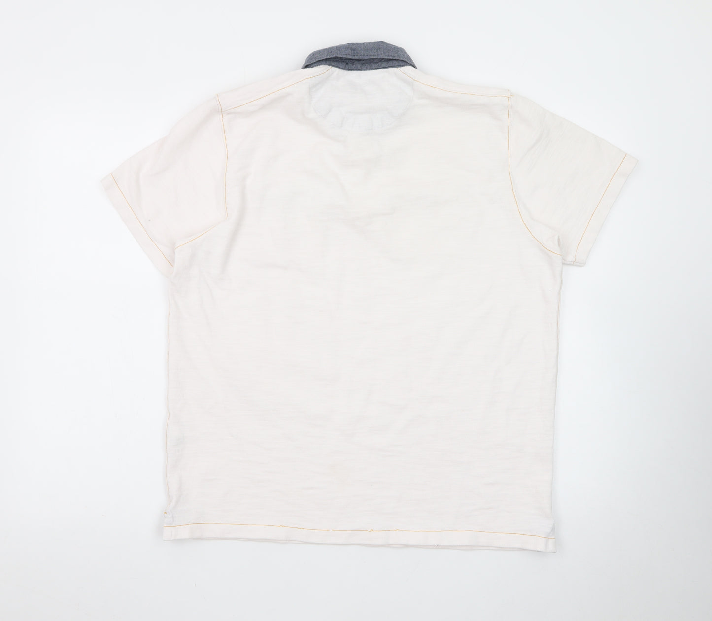 Next Men Beige Short Sleeve Polo Shirt L 100% Cotton Button Pockets