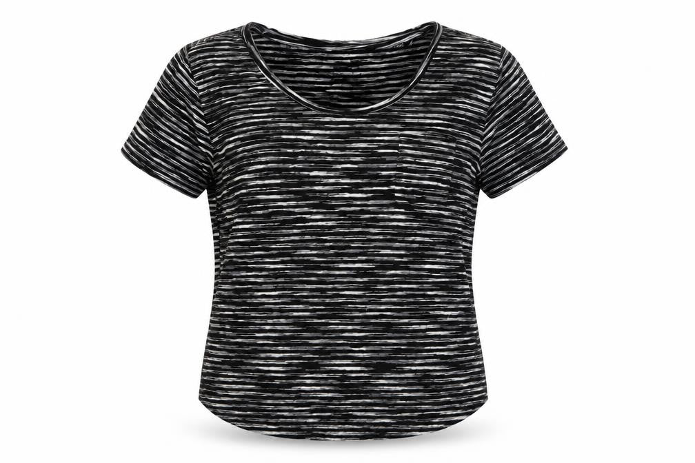 Front view of Reiss Women's Black Striped Jersey T-Shirt, size S