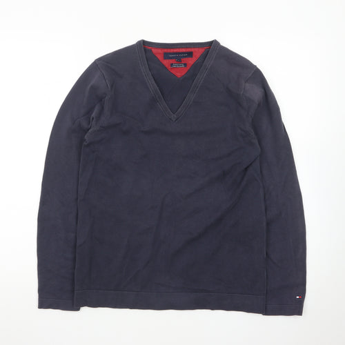 Tommy Hilfiger Men's Blue Cotton V-Neck Jumper Size S