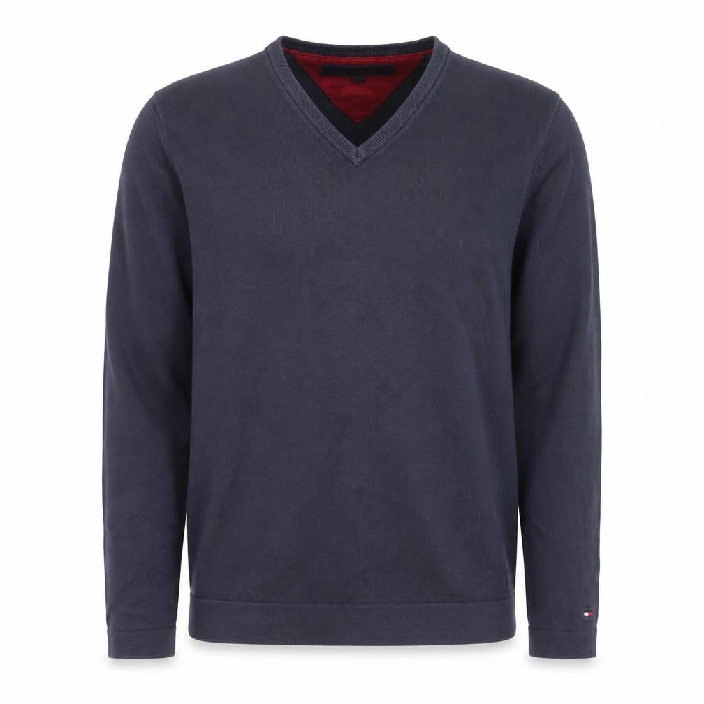Tommy Hilfiger Men's Blue Cotton V-Neck Jumper Size S