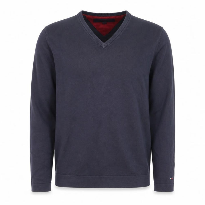 Tommy Hilfiger Men's Blue Cotton V-Neck Jumper Size S