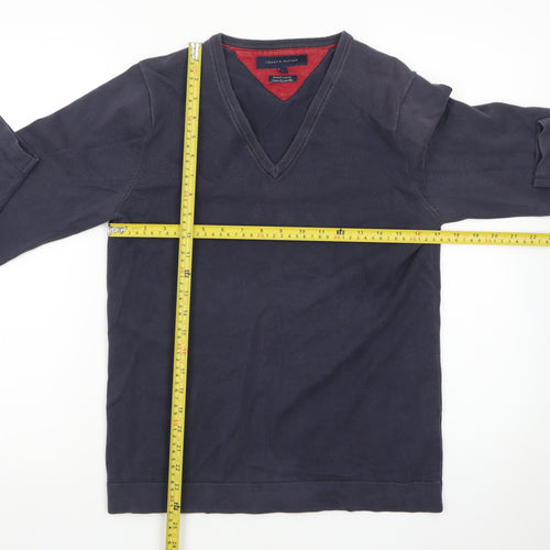 Tommy Hilfiger Men's Blue Cotton V-Neck Jumper Size S