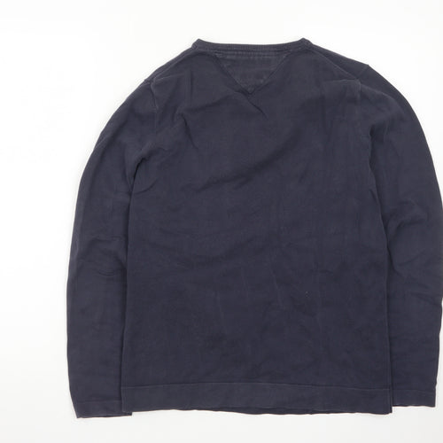 Tommy Hilfiger Men's Blue Cotton V-Neck Jumper Size S