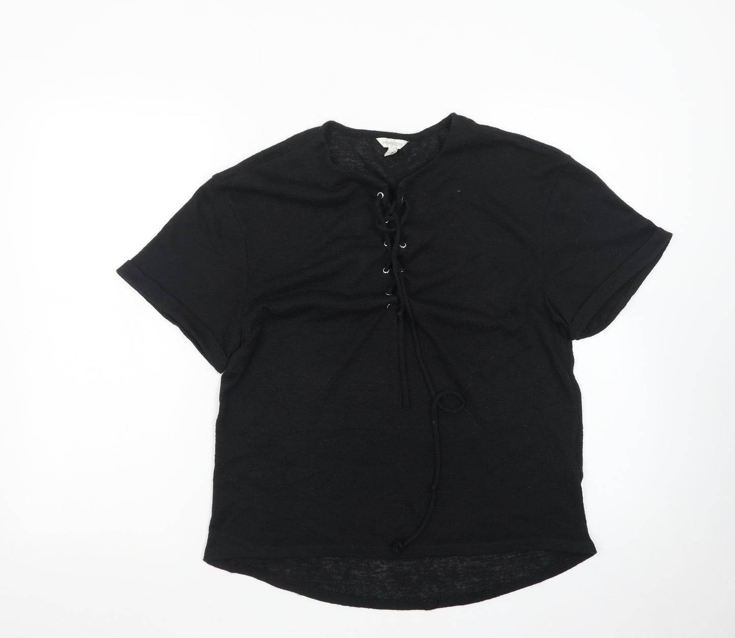 Monsoon Women's Black Lace Up Short Sleeve Cotton T-Shirt M