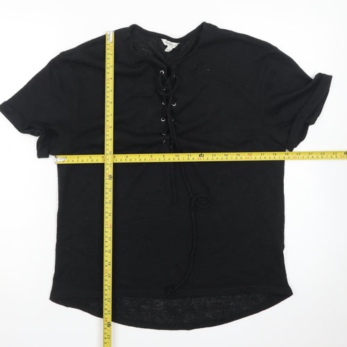 Monsoon Women's Black Lace Up Short Sleeve Cotton T-Shirt M
