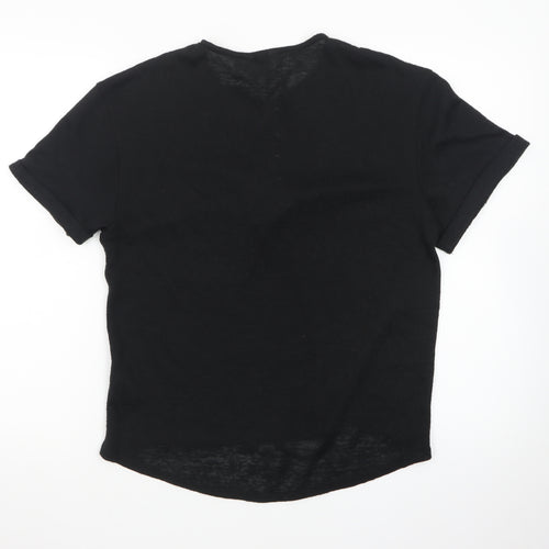 Monsoon Women's Black Lace Up Short Sleeve Cotton T-Shirt M