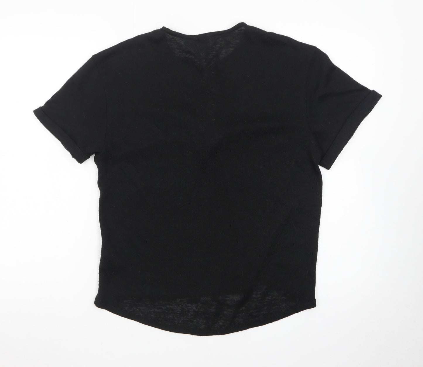 Monsoon Women's Black Lace Up Short Sleeve Cotton T-Shirt M