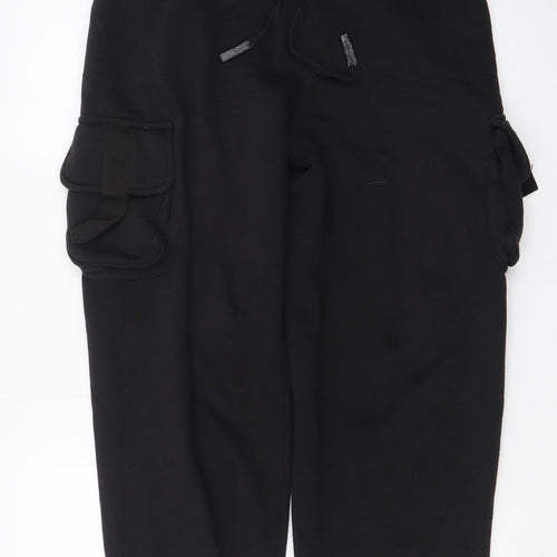 Collusion Mens Black Cargo Trousers S Regular Fit Elastic Waist Fleece