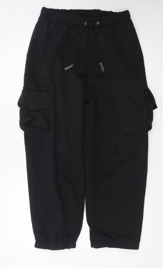 Collusion Mens Black Cargo Trousers S Regular Fit Elastic Waist Fleece