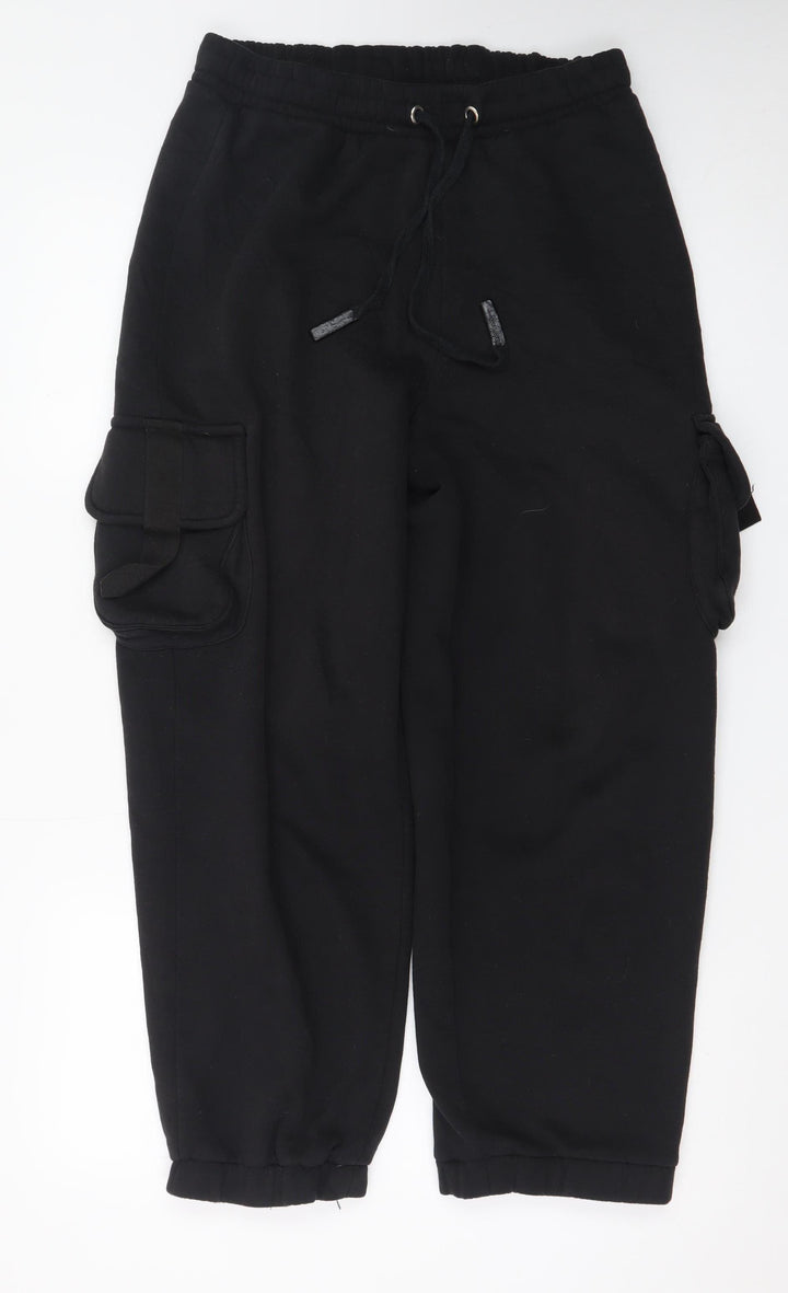 Collusion Mens Black Cargo Trousers S Regular Fit Elastic Waist Fleece