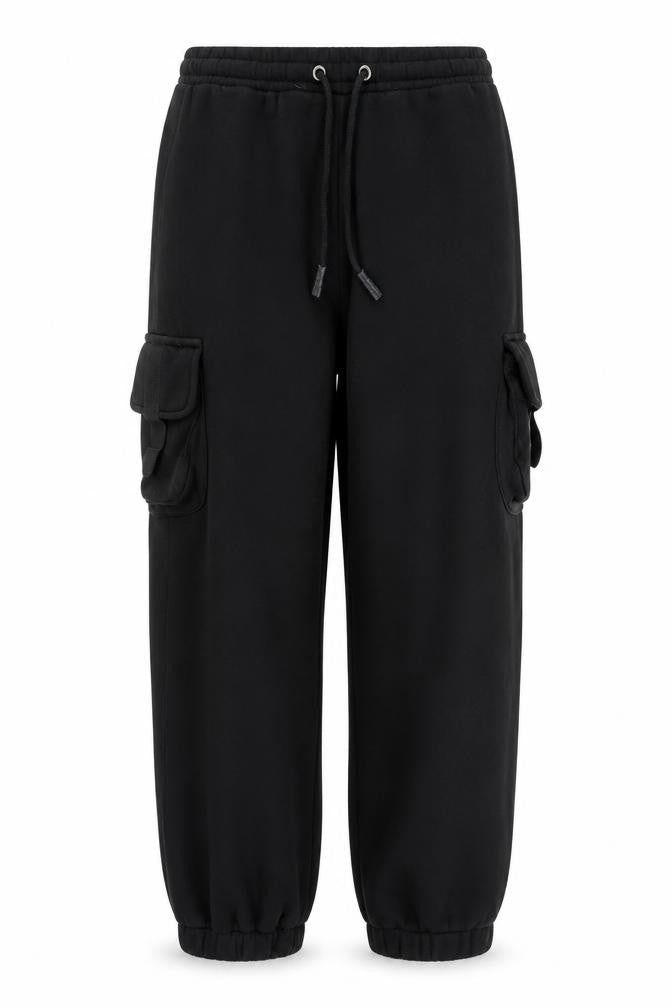 Collusion Mens Black Cargo Trousers S Regular Fit Elastic Waist Fleece