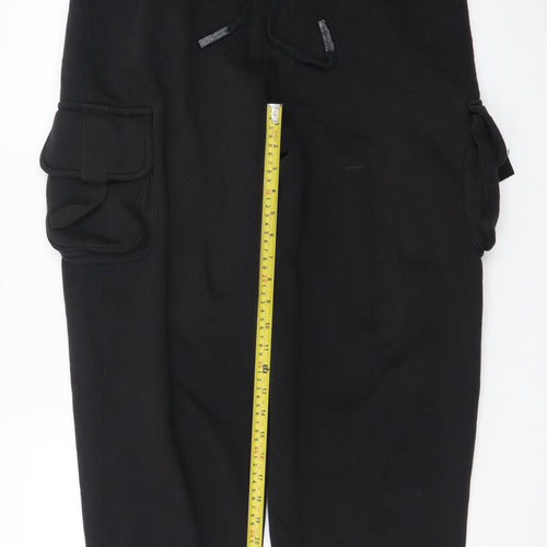 Collusion Mens Black Cargo Trousers S Regular Fit Elastic Waist Fleece