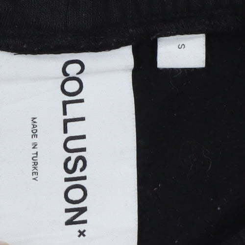 Collusion Mens Black Cargo Trousers S Regular Fit Elastic Waist Fleece