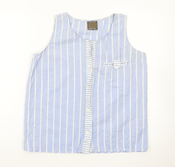 Principles Women Blue Striped Sleeveless Cotton Blouse Size 14