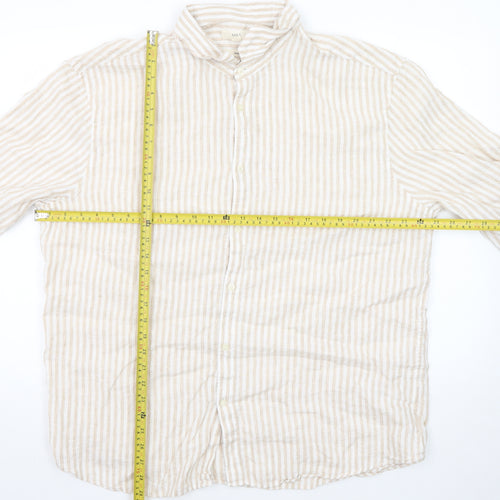 Marks and Spencer Men's Beige Striped Linen Blend Long Sleeve Shirt 2XL
